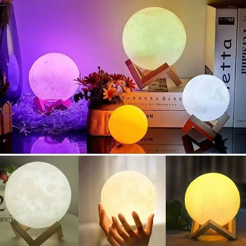 8Cm LED Night Light 3D Printed Moonlight with Plastic Bracket Bedroom Decoration Creative Bedside Atmosphere Lighting