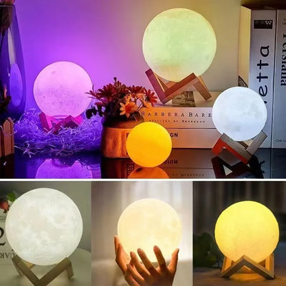 8Cm LED Night Light 3D Printed Moonlight with Plastic Bracket Bedroom Decoration Creative Bedside Atmosphere Lighting