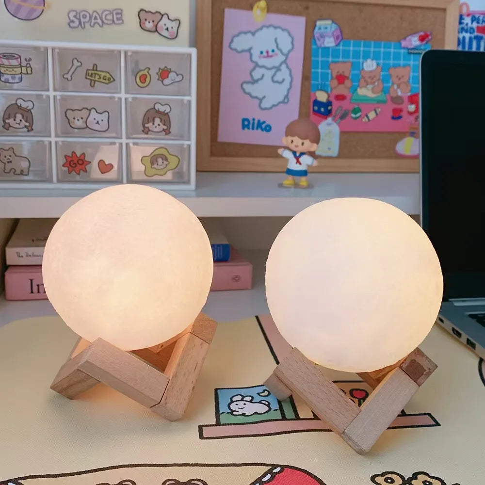 8Cm LED Night Light 3D Printed Moonlight with Plastic Bracket Bedroom Decoration Creative Bedside Atmosphere Lighting